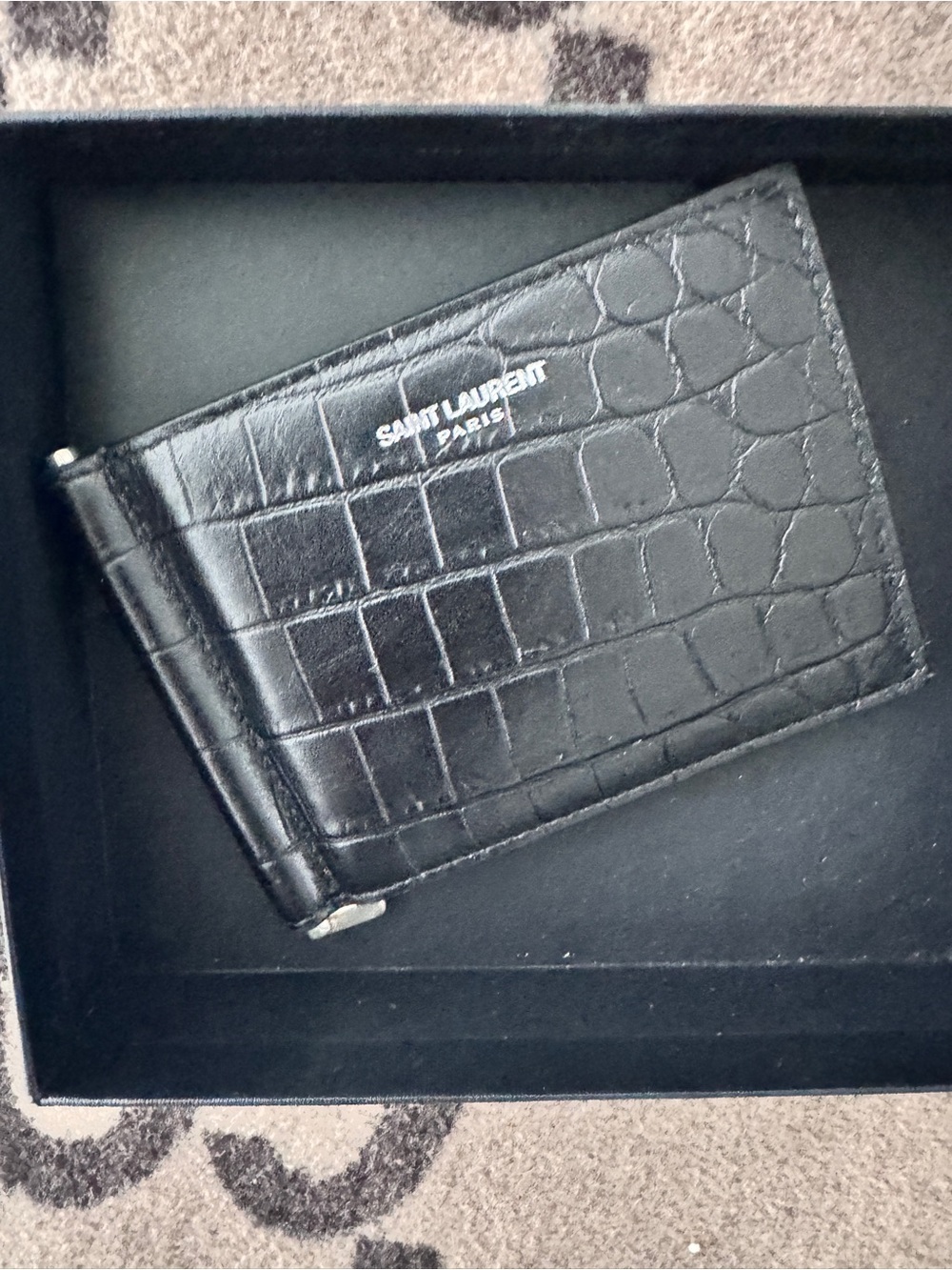 Yves Saint Laurent Black Croc-Embossed Leather Money Clip